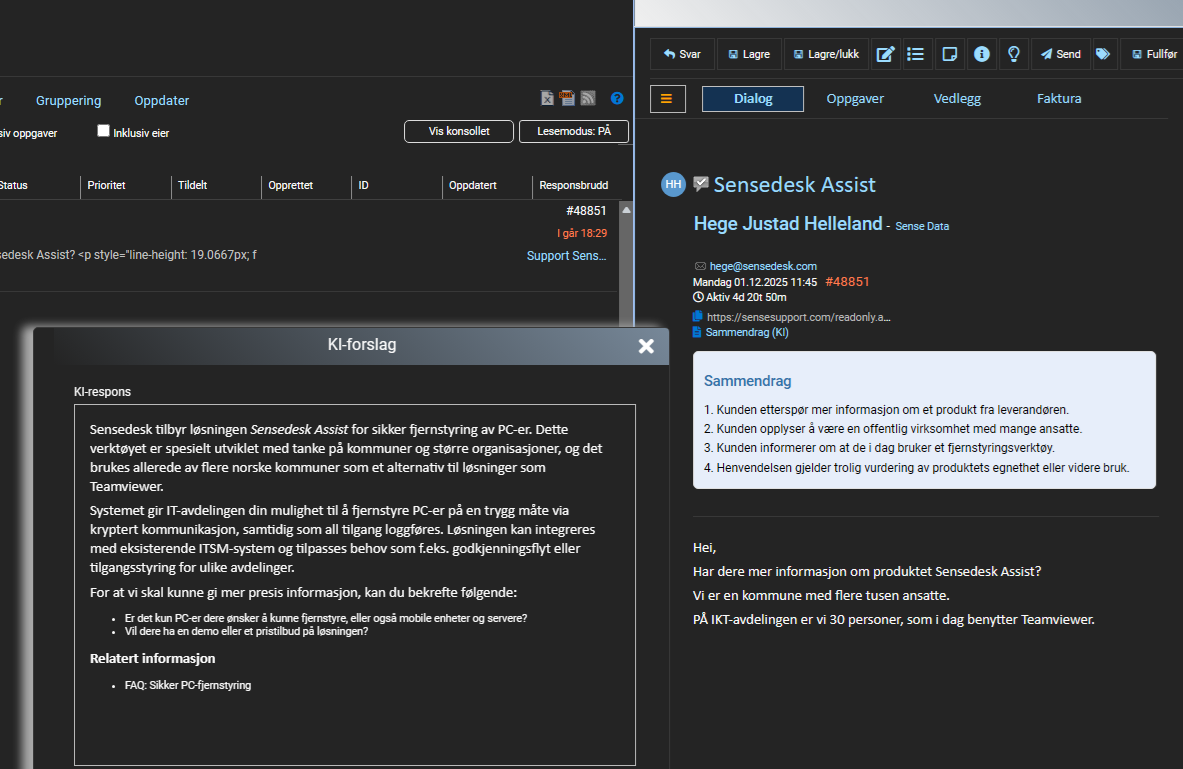 Sensedesk skjermbilde